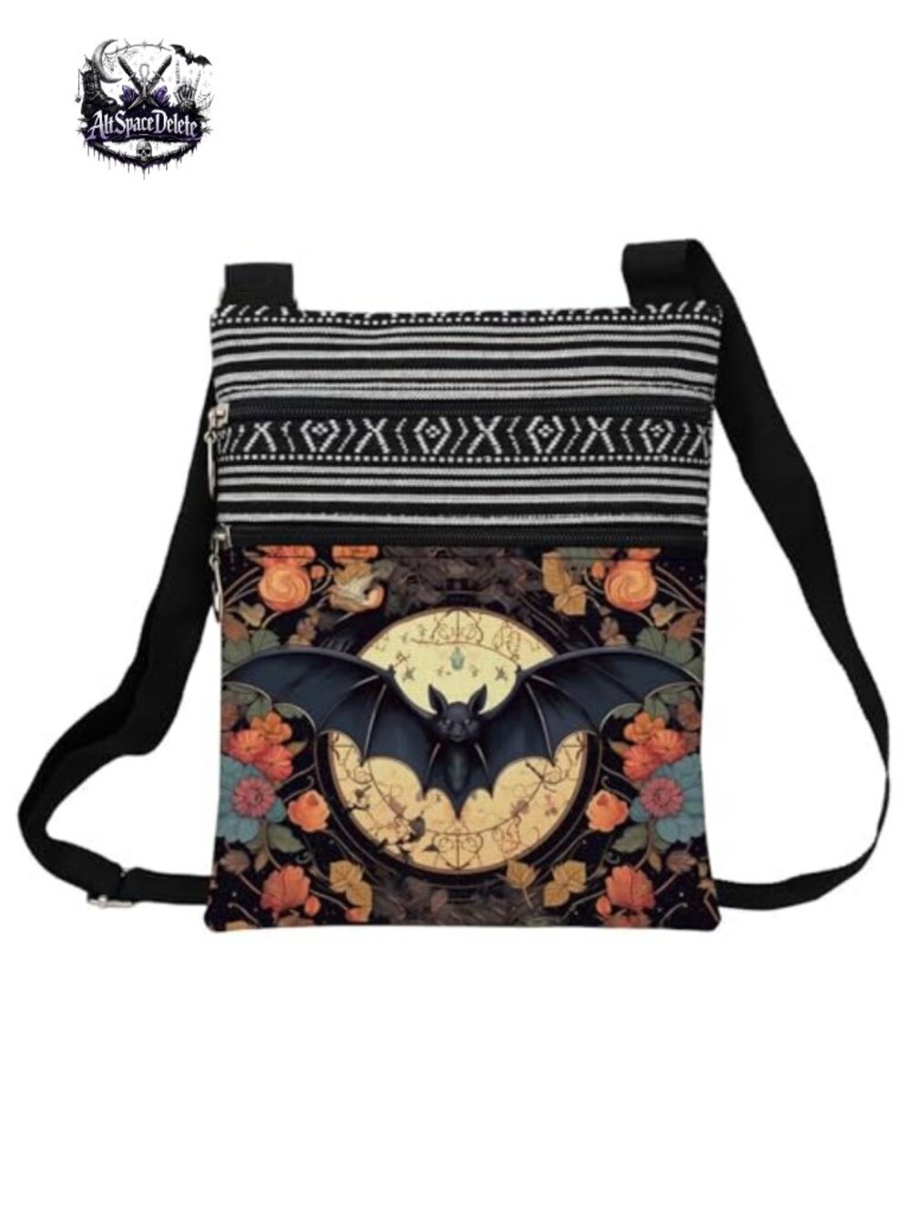 Floral Bat Printed Small Ethnic Crossbody Bag Polyester Adjustable Strap